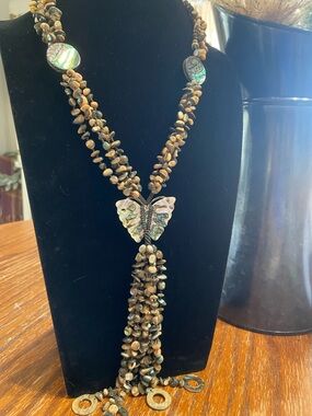 Handcrafted Abalone Butterfly Tassel Necklace